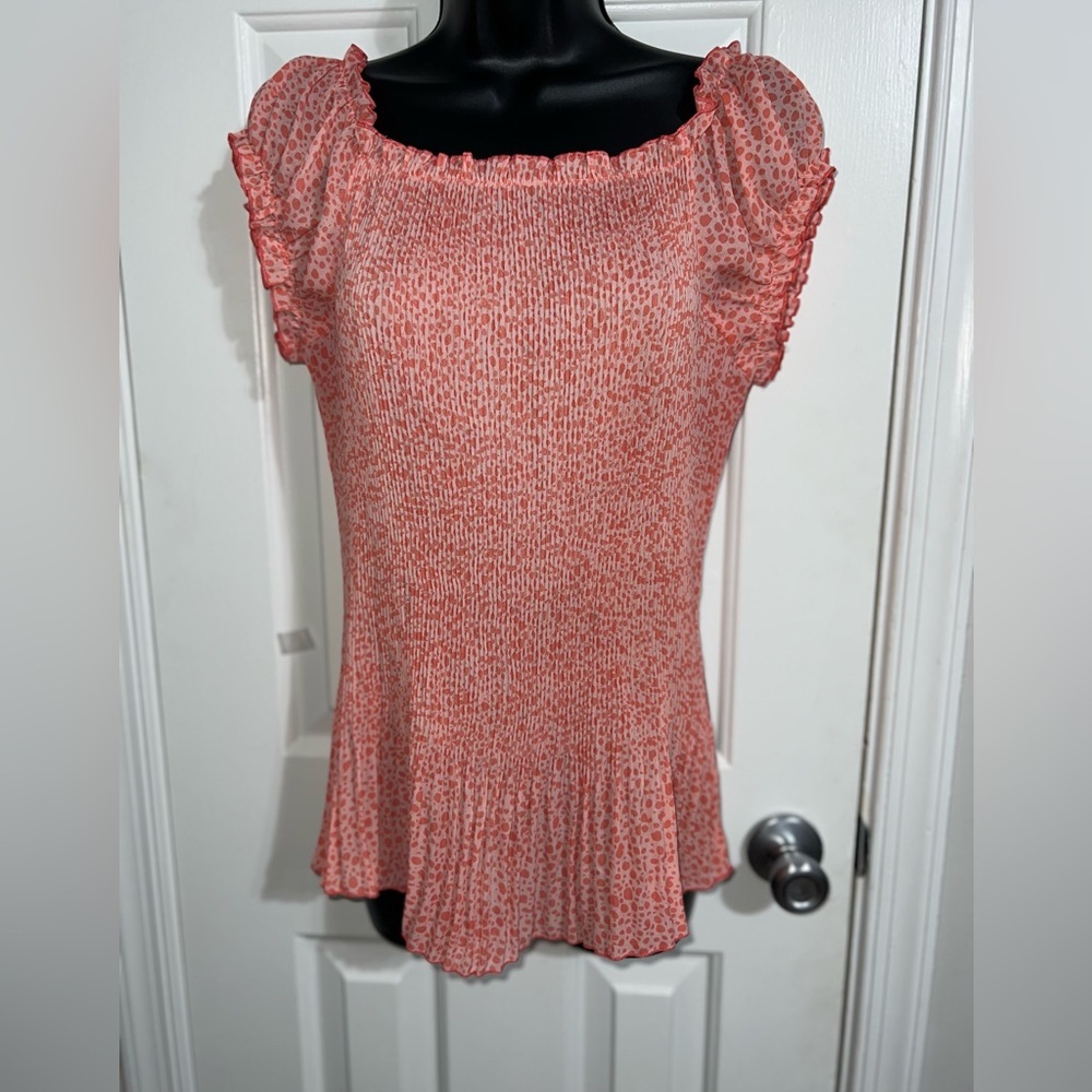 Elegant Coral Ruffle Sleeve Blouse
